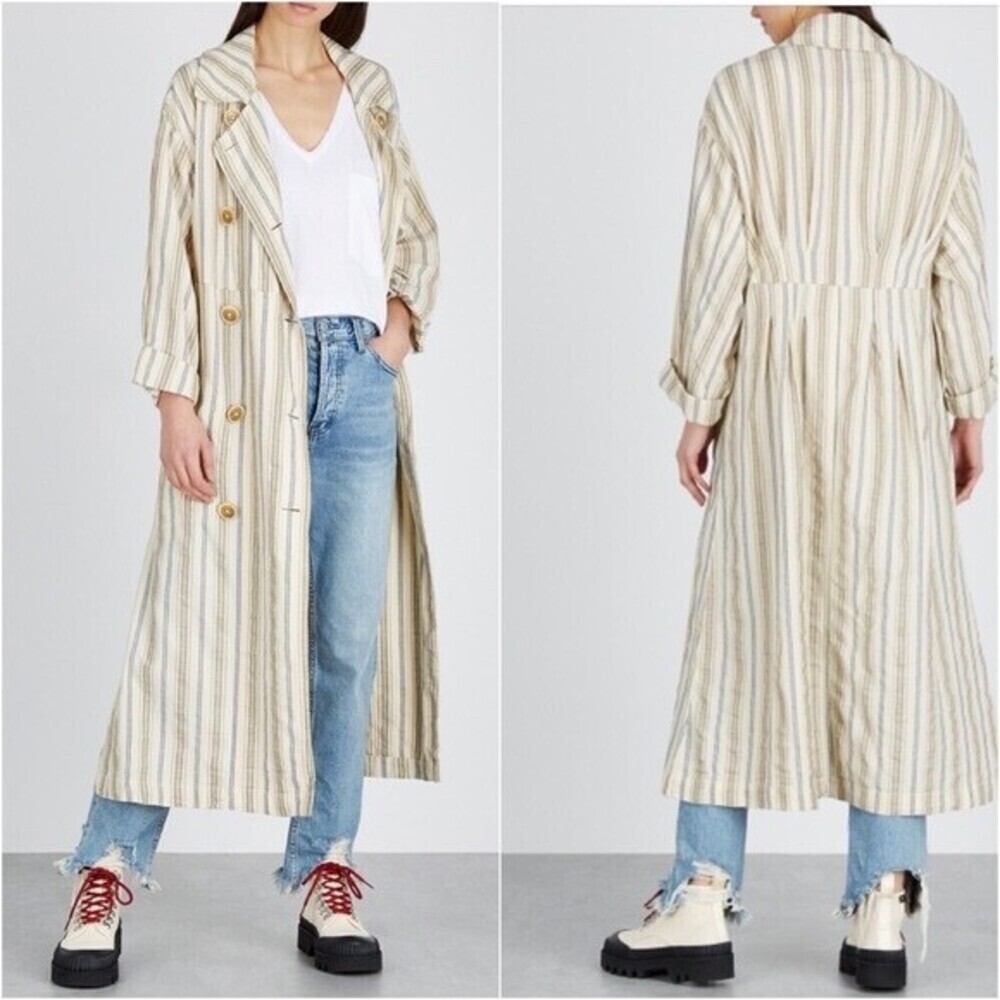 Free People Sweet Melody Natural Stripe Trench Coat In Neutral Combo Size S $280